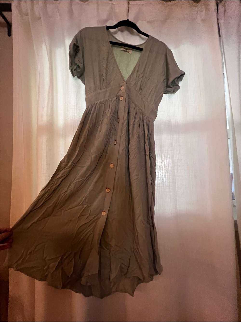 The Normal Brand Deep V Button Thru Dress Sz S Sage Green Midi - Picture 11 of 14